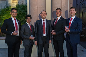 From left: Ashrith Reddy, Satya Bhambhani, Faculty advisor Dr. Babak Lotfaliei, Juan Francisco Frias Carazo and Jack Kagan