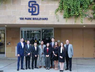 Nguyen and the rest of the Fowler Scholars outside of Petco Park before meeting Ron Fowler.