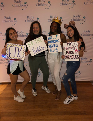 Jennings and her roommates attending the overnight Dance Marathon in support of Rady's Children's Hospital.