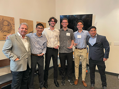 SDSU's 2021-2022 CFA Research Challenge team celebrating at the awards ceremony hosted by CFA Society San Diego.