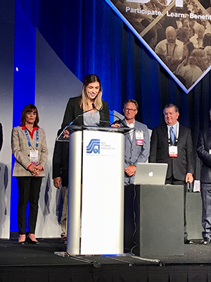 Kurnik speaking as a recipient of the Self-Storage Association scholarship award in Las Vegas, NV for the 2018 SSA National Convention.