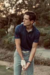 Hill models apparel for Iliac Golf, a company he now leads as CEO