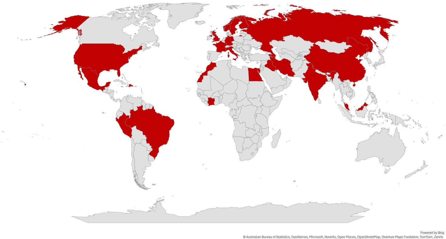 Countries represented at Fowler College of Business