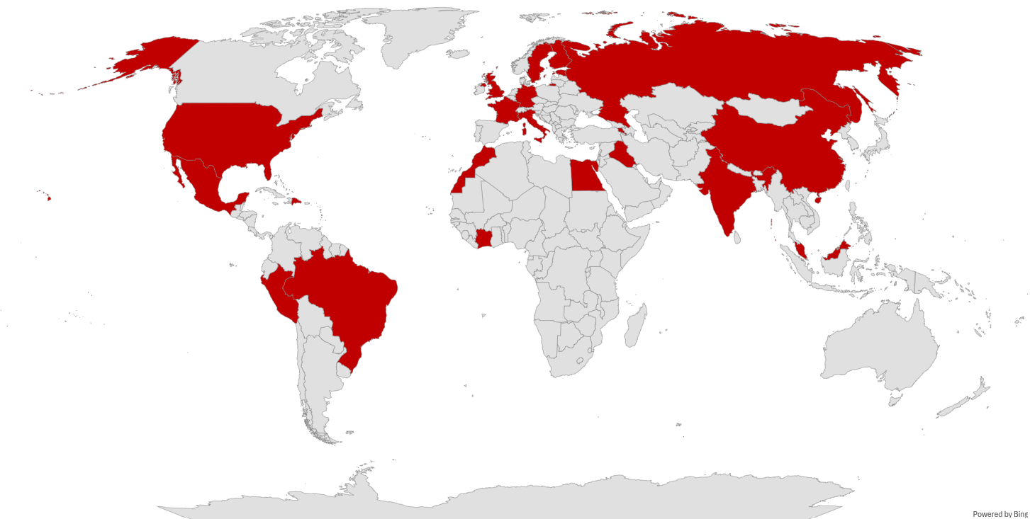 Countries represented at Fowler College of Business