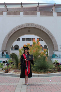 Thanh Dung Ha on the SDSU campus after earning her MSA degree