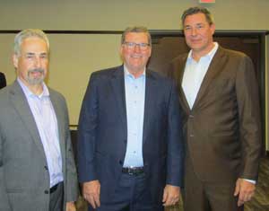 From left: Fowler Dean Dan Moshavi, Torrey Pines CEO John Maguire, Beacon Economics Founding Partner Christopher Thornberg 