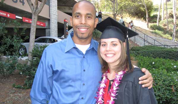 Adam and Ashley Riggs-Zeigen at Ashley’s SDSU commencement ceremony