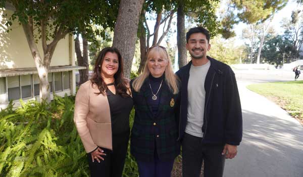 Charo Mouritzen (left) with marketing lecturer, Lois Olson and her son, Ryan (right)